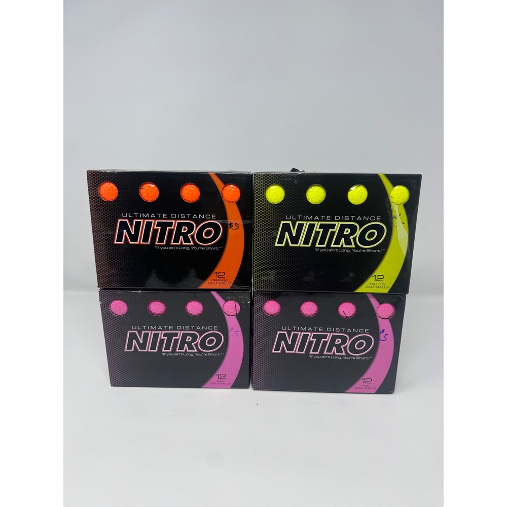 Nitro Ultimate Distance Golf Balls 48 Count Pink Orange Yellow 4 Boxes New